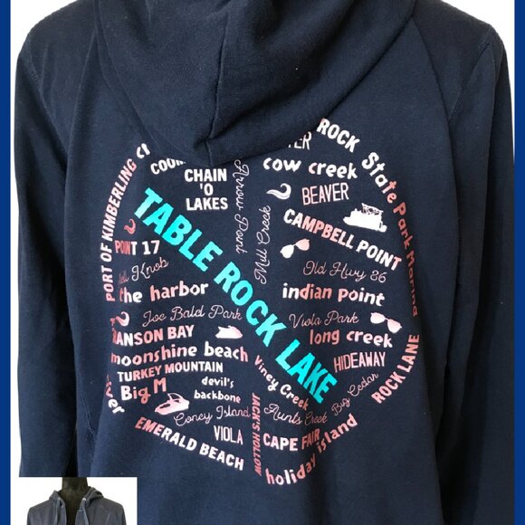 Table Rock Lake Hoodie, Women’s L Petite: Zip-Up Sweatshirt, Marinas Landmarks - Picture 10 of 11
